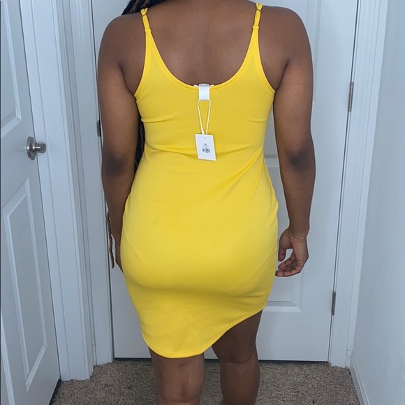 YELLOW BODYCON MIDI DRESS - Picture 2 of 3